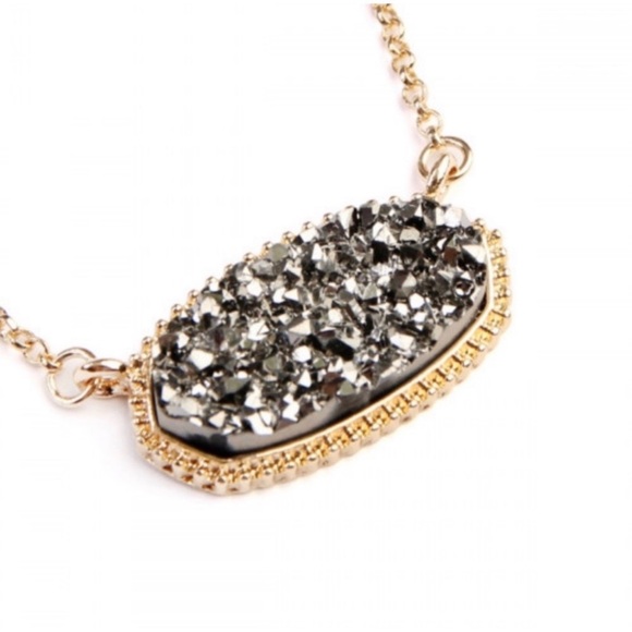 New Hematite Charcoal Druzy Stone Necklace Set - Picture 2 of 2